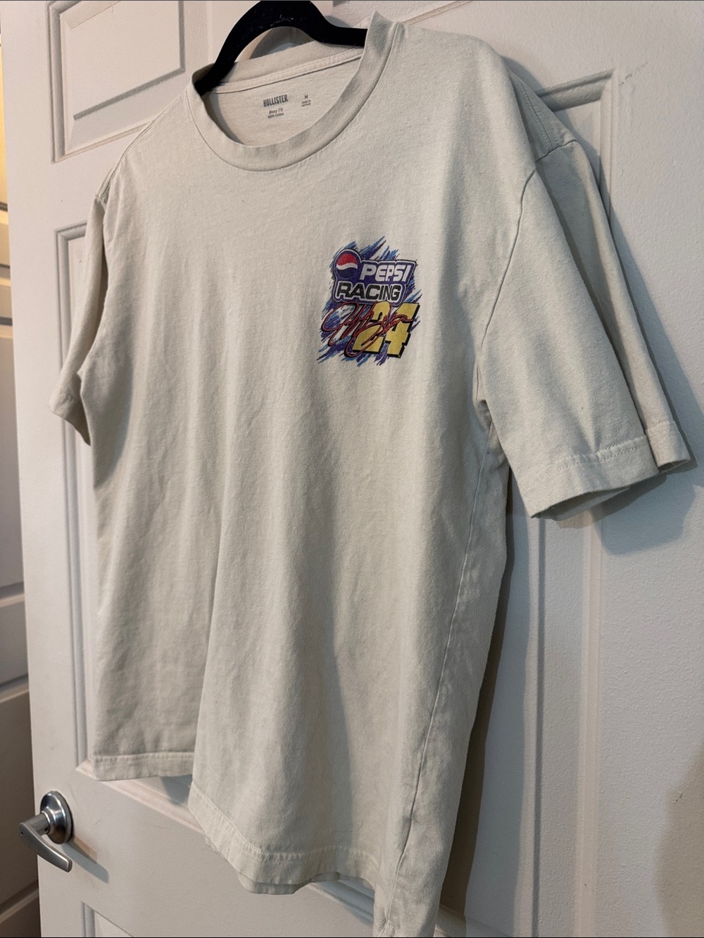 Hollister Neutral Stripe Boxy Tee in Cream and Tan